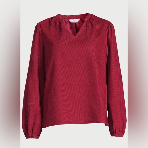 Time and Tru Tops - Time and Tru Women's Puff Sleeve Corduroy Top